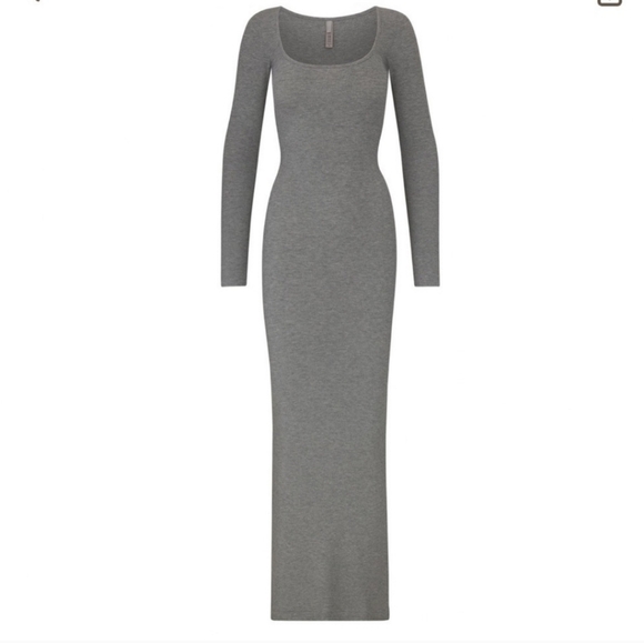 SKIMS Dresses & Skirts - SKIMS Fits Everybody Soft Lounge Long Sleeve Dress Heather Grey Small